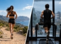 Corredor entrenando rápido en una cinta frente a la comparación con correr en el exterior